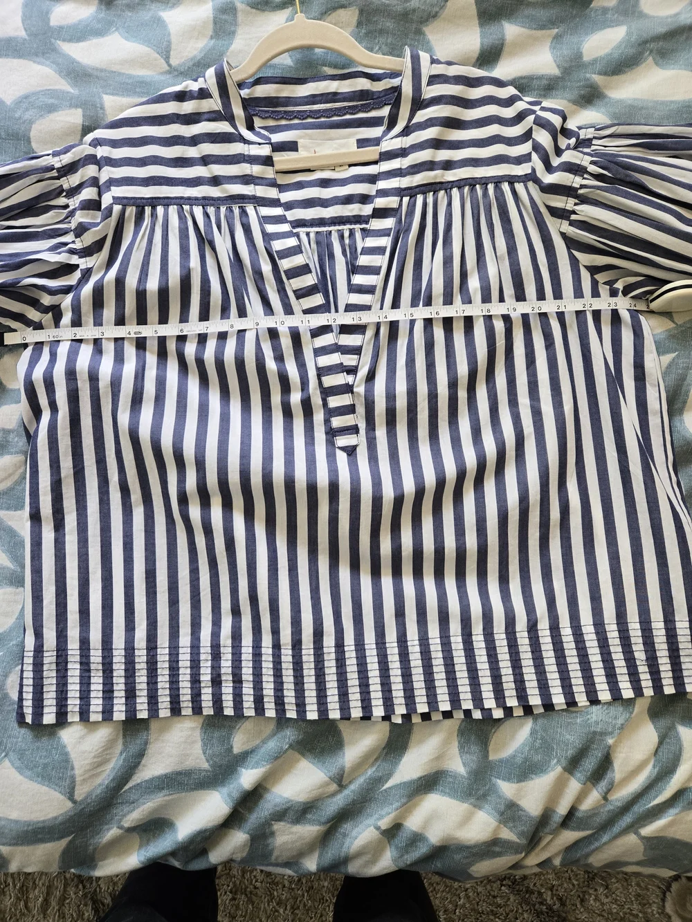 Striped Blue & White Peasant Top - Picture 9 of 12